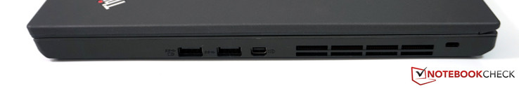 rechts: 2x USB 3.0, Mini-DisplayPort, Lüfterauslass, Steckplatz für ein Kensington Lock