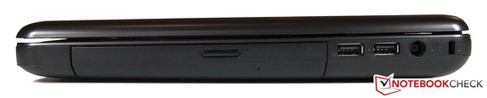 rechte Seite: 2x USB 2.0, Netzteilanschluss, Kensington Lock