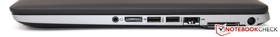 rechte Seite: Headset-Anschluss, DisplayPort, 2x USB 3.0, Gbit-LAN, Docking-Station-Anschluss, Netzteilbuchse