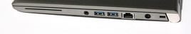 Rechts: Smartcard, Audiokombiport, 2x USB 3.0, LAN, Strom, Kensington Lock
