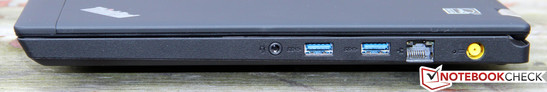 rechte Seite: Headset-Anschluss, 2x USB 3.0, GBit-LAN, Netzteilanschluss