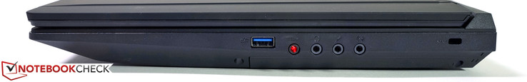 Rechts: USB 3.0, 4 x Audio, Kensington Lock-Vorbereitung