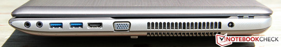 Rechte Seite: Kopfhörer, Mikrofon, 2x USB 3.0, HDMI, VGA, Luftauslass, Netzteilanschluss