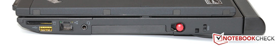 Rechte Seite: Kartenleser, powered USB 2.0, Gbit-LAN, Headset, Kensington Lock