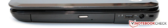 rechte Seite: DVD-Brenner, USB 2.0, Netzteilanschluss, Kensington Lock