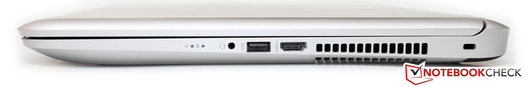 rechte Seite: Headset-Buchse, USB 3.0, HDMI, Luftauslass, Kensington Lock