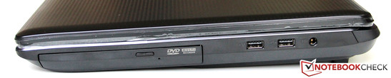 Rechte Seite: DVD-Laufwerk, 2x USB 2.0, Netzteilanschluss
