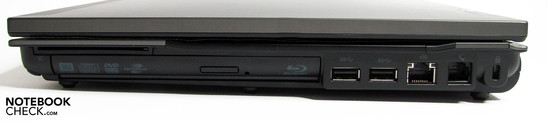 Rechte Seite: SmartCard, Blu-ray Combo, 2x USB 3.0, LAN, Modem, Kensington