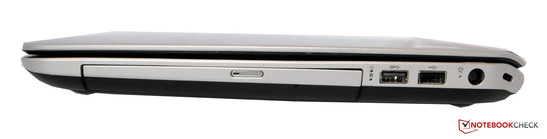 rechte Seite: DVD-Laufwerk, USB 3.0, USB 2.0, Netzteil, Kensington Lock