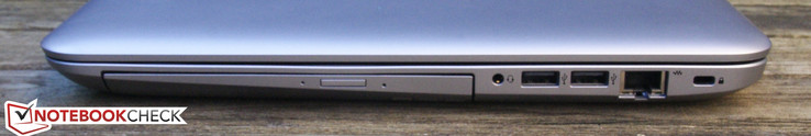 rechts: optisches Laufwerk, 3,5-mm-Audio, 2x USB 2.0, Ethernet, Kensington Lock