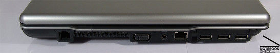 linke Seite: Modem, Lüfter, VGA, Netzanschluss, LAN, 3x USB, ExpressCard/54