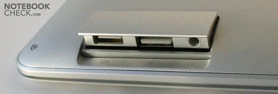 Rechte Seite: Mini-DVI, USB, Kopfhörer