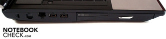 Linke Seite: Kensington Lock, RJ-45 Gigabit-Lan, 2x USB 2.0