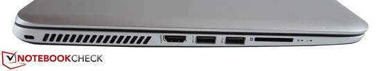 linke Seite: Kensington Lock, HDMI, 2x USB 3.0, Kartenleser