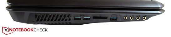 linke Seite: 2x USB 3.0, Kartenleser, USB 3.0, Kopfhörer, Mikrofon, Line-in, Line-out