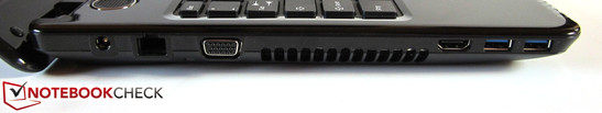 linke Seite: Stromeingang, RJ-45 Gigabit-Lan, VGA, HDMI, 2x USB 3.0