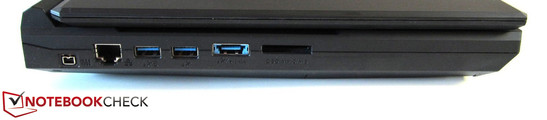 linke Seite: Mini FireWire, RJ-45 Gigabit-Lan, 2x USB 3.0, eSATA / USB 3.0, 9-in-1-Kartenleser