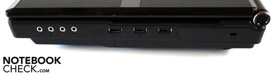 Rechte Seite: 4x Sound, 3x USB 2.0, Kensington Lock