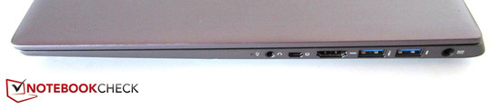 rechte Seite: Audio, Mini-VGA, HDMI, 2x USB 3.0, Strom
