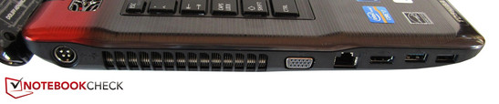 linke Seite: DC-in, VGA, RJ-45 Gigabit-Lan, HDMI, USB 3.0, USB 2.0
