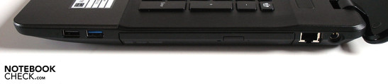 Rechte Seite: USB 2.0, USB 3.0, RJ-45 Gigabit-Lan, Stromeingang