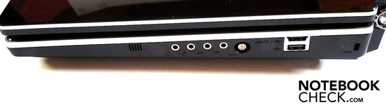 Rechte Seite: 4x Sound, Antenne, eSATA/USB 2.0-Combo, USB 2.0, Kensington Lock