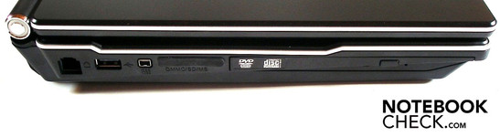 Linke Seite: Modem, USB 2.0, Firewire, 7-in-1-Kartenleser, DVD-Brenner