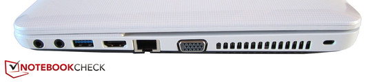 rechte Seite: Kopfhörer, Mikrofon, USB 3.0, HDMI, RJ-45 Gigabit-Lan, VGA, Kensington Lock