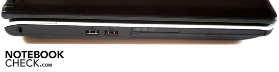 Linke Seite: Kensington Lock, 2x USB 2.0, optisches Laufwerk