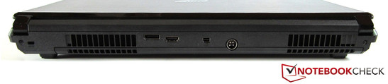 Rückseite: Kensington Lock, DisplayPort, HDMI, Mini DisplayPort, Stromeingang