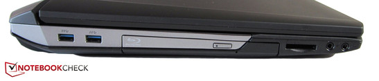 linke Seite: 2x USB 3.0, optisches Laufwerk, Kartenleser, Mikrofon, Kopfhörer