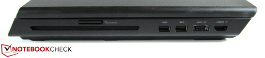 rechte Seite: optisches Laufwerk, Kartenleser, 2x USB 3.0, eSATA / USB 2.0, HDMI-In