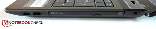 rechte Seite: 2x USB 2.0, optisches Laufwerk, Kensington Lock
