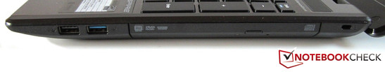 rechte Seite: USB 2.0, USB 3.0, optisches Laufwerk, Kensington Lock