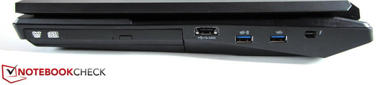 rechte Seite: optisches Laufwerk, eSATA / USB 2.0, 2x USB 3.0, Thunderbolt