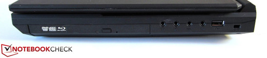 rechte Seite: optisches Laufwerk, 4x Sound, USB 2.0, Kensington Lock