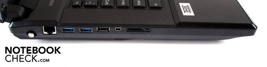 Linke Seite: Antenne, RJ-45, 2x USB-3.0, USB-2.0, Firewire, Kartenleser