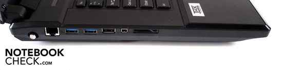 Linke Seite: Antenne, RJ-45, 2x USB-3.0, USB-2.0, Firewire, Kartenleser