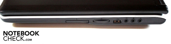 Rechte Seite: ExpressCard, Kartenleser, USB 2.0, 3x Sound