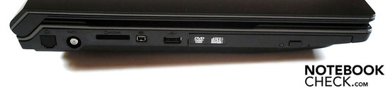 Linke Seite: Antenne, Kartenleser, Firewire, USB 2.0, optisches Laufwerk