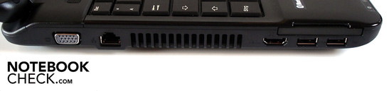 Linke Seite: VGA, RJ-45 Gigabit-Lan, HDMI, 2x USB 2.0, 54mm ExpressCard