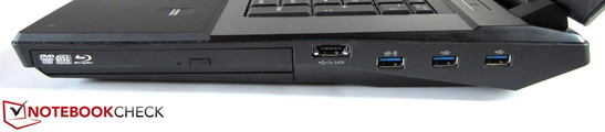 rechte Seite: optisches Laufwerk, eSATA / USB 2.0, 3x USB 3.0