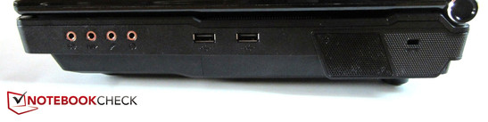 rechte Seite: 4x Sound, 2x USB 2.0, Kensington Lock