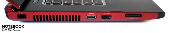 Linke Seite: USB 2.0, HDMI, eSATA/USB 2.0, Cardreader