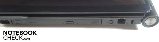 Rechte Seite: USB 2.0, DVD-Brenner, RJ-11 Modem, Kensington Lock