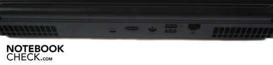 Rückseite: Kensington-Lock, HDMI, DC-in, 2x USB 2.0, RJ-45 Gigabit-Lan