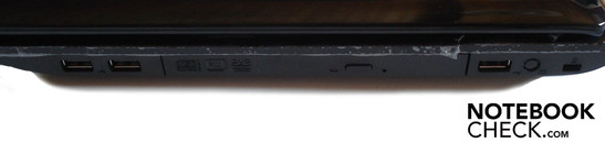 Rechte Seite: 2x USB 2.0, DVD-Brenner, USB 2.0, Kensington Lock