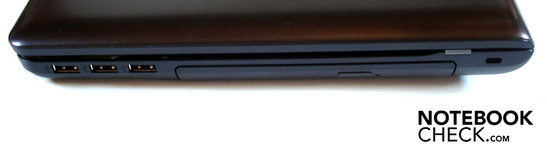 Rechte Seite: 3x USB 2.0, optisches Laufwerk (DVD-Brenner), Kensington Lock