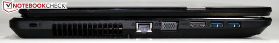 2x USB 3.0, 1x HDMI und 1x VGA, RJ45, Kensington