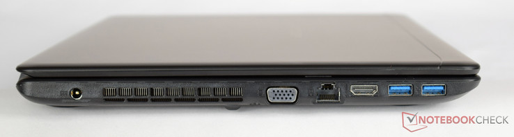 links: Netzanschluß, Lüftungsschlitze, VGA, Gbit-Ethernet, HDMI, 2x USB 3.0